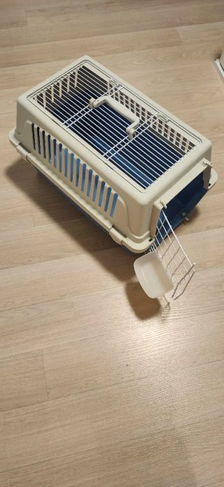 Transportín para gatos beige y azul