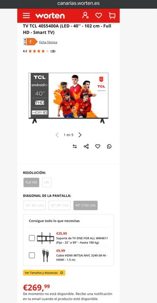 TCL 40" Full HD SmartTV (como nueva CAJA ORIGINAL)