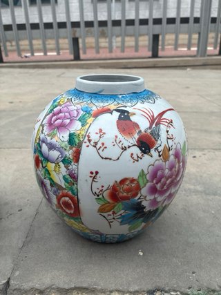Jarrón Chino Vintage Cerámica Flores Pájaros