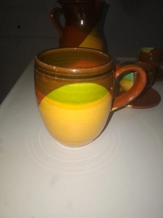 Juego de café de barro 4 tazas con plato 2 jarras