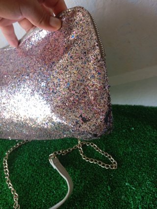 Bolso fiesta Springfield glitter rosa/plata