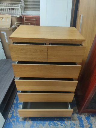 Cajonera 6 cajones madera y mesitas de noche blan