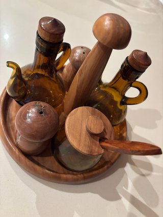 Juego Aceitera Vinagrera Madera Olivo