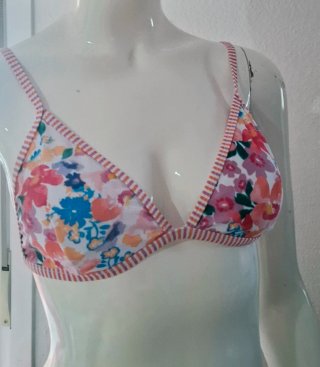 Bikini floral multicolor con ribete a rayas