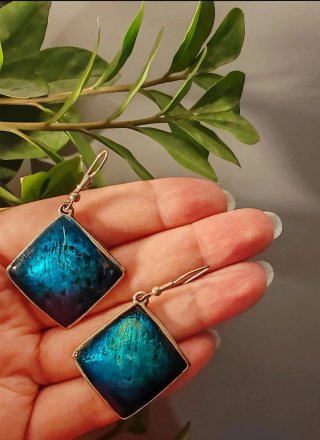 Orecchini rombo blu e argento