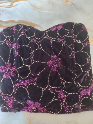 Top bustier velluto fiori fucsia/viola tg 42/44,