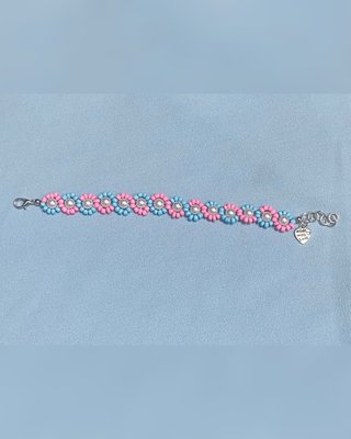 Bracciale Fatto a Mano Rosa e Azzurro con Perla