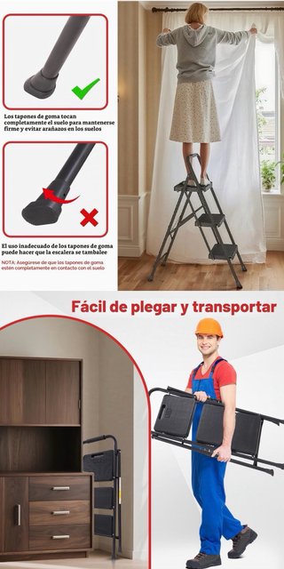 Escalera Plegable 3 Peldaños Antideslizante -150KG