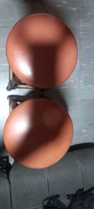 2 Taburetes Vintage Madera y Polipiel Marrones