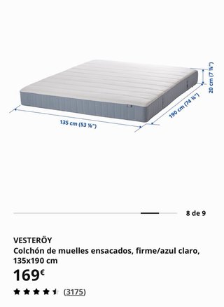 Colchón IKEA VESTERÖY 135x190 cm
