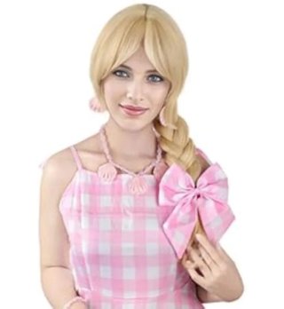 Peluca rubia con accesorios de concha rosa