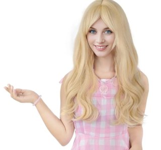 Peluca rubia con accesorios de concha rosa
