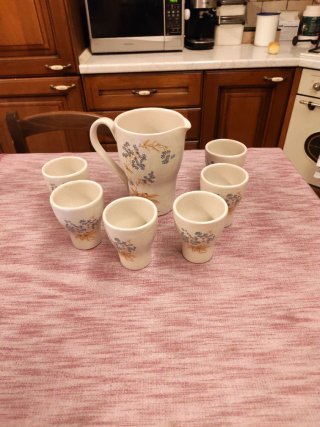 Servizio vintage ceramica terracotta. caraffa e 6