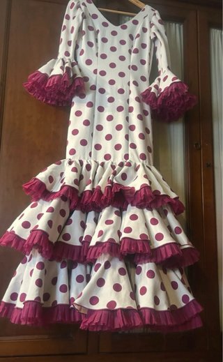 Vestido Flamenca Lunares Rosa y Blanco