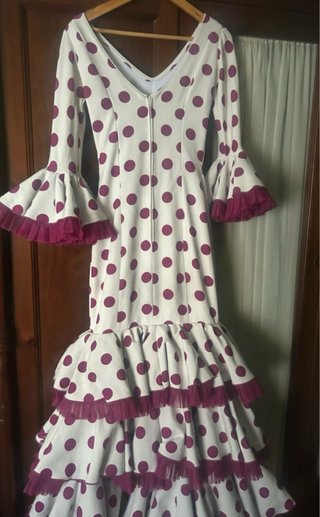 Vestido Flamenca Lunares Rosa y Blanco