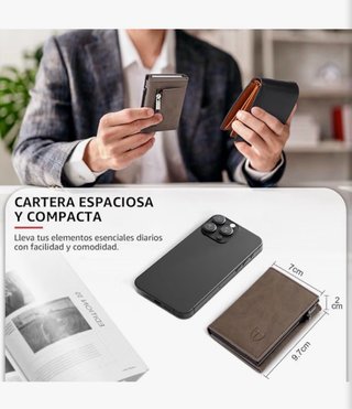 NUEVA Cartera Hombre Cuero RFID Bloqueo Magnético