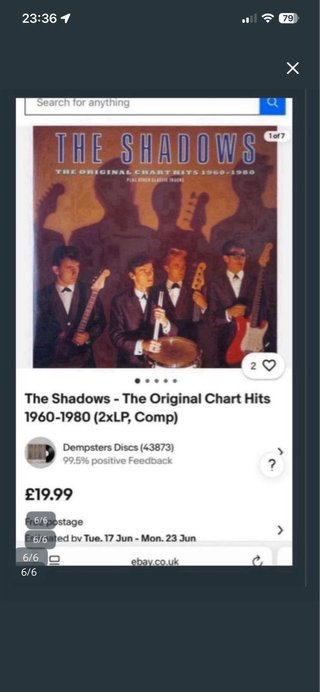 Doble CD The Shadows: Original Chart Hits