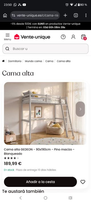 Cama alta GEDEON Pino Macizo 90x190