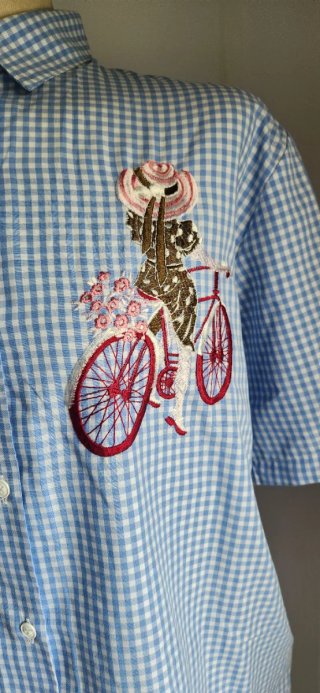 Blusa Vintage Cuadros Azul y Blanco