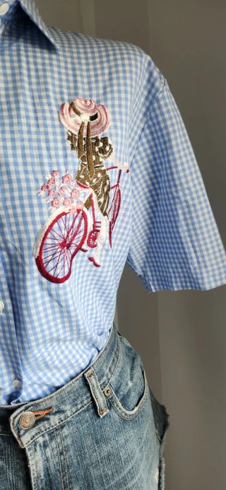 Blusa Vintage Cuadros Azul y Blanco