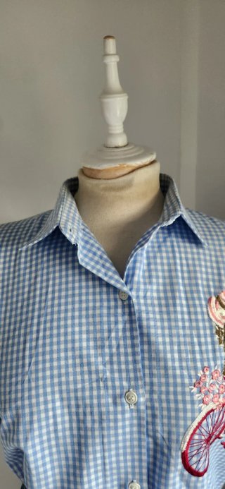 Blusa Vintage Cuadros Azul y Blanco