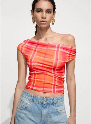 Blusa Mango Talla M Naranja y Rosa