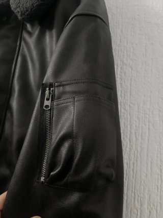Cazadora Bomber Zara Cuello Borrego Negra Talla L