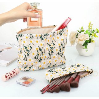 Neceser Maquillaje Portátil 2 Piezas Beige Floral