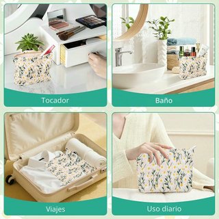 Neceser Maquillaje Portátil 2 Piezas Beige Floral