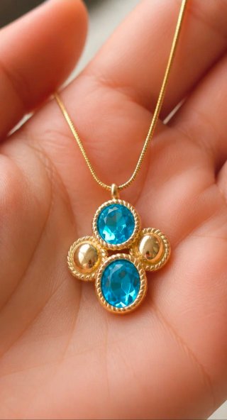 Collar Acero Oro18klt Circonitas Azules