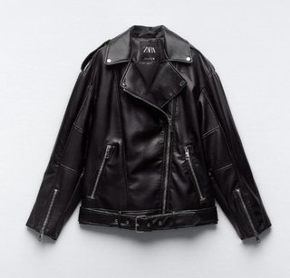 Chaqueta Cuero Oversize Negra