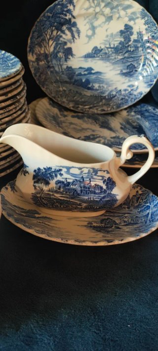 Vajilla Vintage Ridgway Staffordshire Azul/Blanco