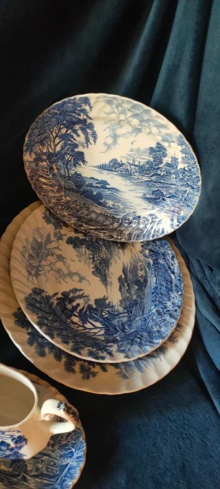 Vajilla Vintage Ridgway Staffordshire Azul/Blanco
