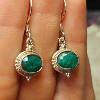Pendientes Plata 925 Esmeralda Ovalada