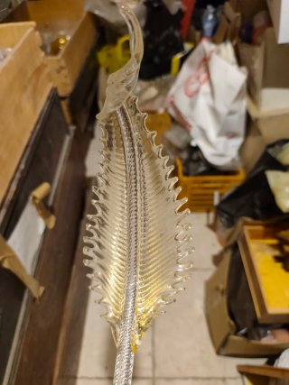 3 Foglie Vetro Murano Trasparente/Oro