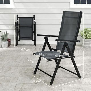 Set de 4 Sillas de Jardín Plegables y Transpirables con Brazos, Sillas Plegables para Exterior en Acero y Poliéster, Capacidad Máxima 120 Kg, 56X69X106 Cm, Gris
