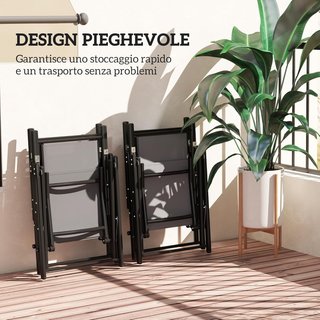 Set de 4 Sillas de Jardín Plegables y Transpirables con Brazos, Sillas Plegables para Exterior en Acero y Poliéster, Capacidad Máxima 120 Kg, 56X69X106 Cm, Gris