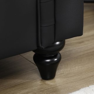 Divano Chesterfield 2 Posti in Pelle Sintetica, Divano Imbottito con Braccioli e Spugna Spessa, Divano con Gambe in Legno Gomma per Soggiorno e Ufficio, Nero