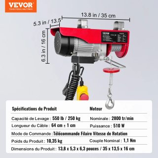 Polipasto Eléctrico VEVOR 510 con Soporte