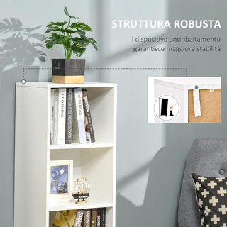 Estantería de Madera, Estantería Blanca de Madera, Con 3 Estantes y 1 Armario, Diseño Moderno, Sala de Estar, Oficina, 40X30X129.5Cm, Blanco