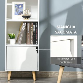 Estantería de Madera, Estantería Blanca de Madera, Con 3 Estantes y 1 Armario, Diseño Moderno, Sala de Estar, Oficina, 40X30X129.5Cm, Blanco
