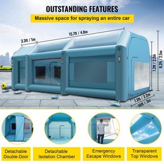 Cabina de Pintura Inflable Portátil, 609.6 x 304.8 x 249.9 cm Cabina de Pulverización Inflable, Carpa de Pintura para Autos con Sistema de Filtro de Aire y 2 Ventiladores, Carpa de Pulverización I...