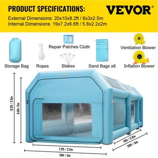 Cabina de Pintura Inflable Portátil, 609.6 x 304.8 x 249.9 cm Cabina de Pulverización Inflable, Carpa de Pintura para Autos con Sistema de Filtro de Aire y 2 Ventiladores, Carpa de Pulverización I...