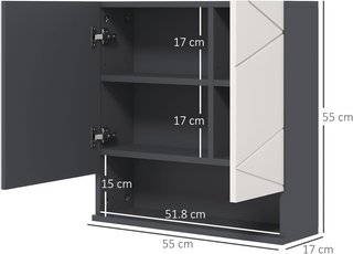 Armario de Baño Con Espejo Y 2 Puertas, Espejo de Baño Contenedor Con Estantes Regulables en Madera, 55X17X55Cm, Gris