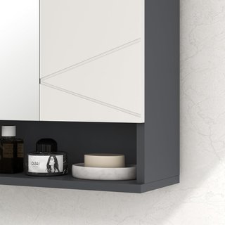 Armario de Baño Con Espejo Y 2 Puertas, Espejo de Baño Contenedor Con Estantes Regulables en Madera, 55X17X55Cm, Gris