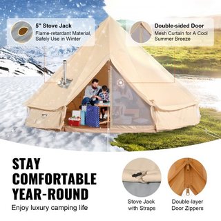 Tienda de Campaña de Lona, 4 Estaciones 6 m/19.68 ft Tienda Yurt, Tienda de Lona para Camping con Salida para Estufa, Tienda Transpirable para Hasta 10 Personas, Camping Familiar, Caza, Fiesta al ...