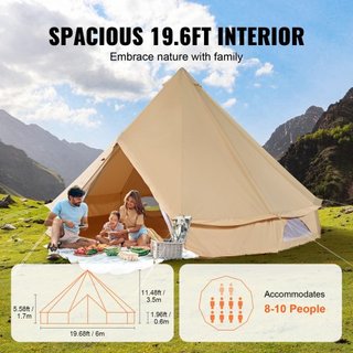 Tienda de Campaña de Lona, 4 Estaciones 6 m/19.68 ft Tienda Yurt, Tienda de Lona para Camping con Salida para Estufa, Tienda Transpirable para Hasta 10 Personas, Camping Familiar, Caza, Fiesta al ...