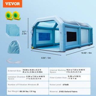 Tienda de Pintura Inflable para Autos 610 cm x 305 cm x 244 cm Sistema de Filtro 2 Ventiladores