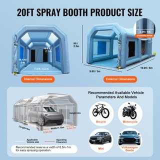 Tienda de Pintura Inflable para Autos 610 cm x 305 cm x 244 cm Sistema de Filtro 2 Ventiladores