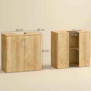 Mueble de Baño Bajo Lavabo Moderno, Armario Suspendido de 2 Puertas Con 2 Estantes e Intaglio en U de Madera, para Lavabos Con O Sin Columna, Color Natural